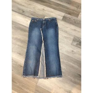 Y2K Fringed Paris Blues split front maxi denim skirt size 13 vintage pockets